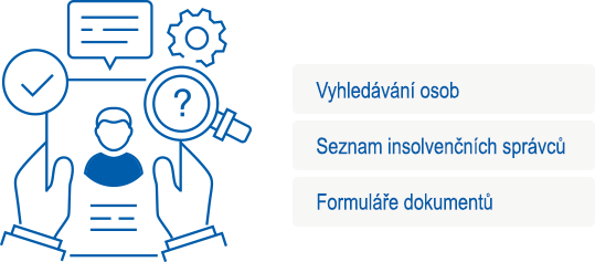 Insolvenční rejstřík – infografika jako pomůcka na vyhledání seznamu insolvenčních správců, osob nebo důležitých formulářů